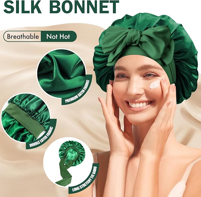 Silk Bonnet for Sleeping Women, Adjustable Soft Satin Lined Bonnet with Tie Band, Double Layer Sleep Night Cap