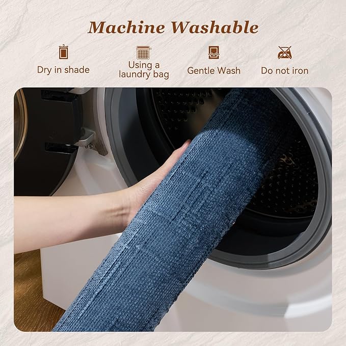 AMOAMI Bath Mat Non Slip Super Absorbent Quick Dry Bath Mats for Bathroom Floor Rubber Backing Washable Bathroom Rugs Modern Woven Jacquard Mat, Beside Tub Bath Rugs, 2' x 5', Blue
