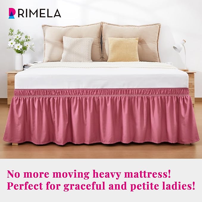 RIMELA Dusty Red Bed Skirt Queen Size 18 Inch Drop, Wrap Around Elastic Bedskirt, Dust Ruffle for Adjustable Bed Base Machine Washable Easy to Install Bed Skirts