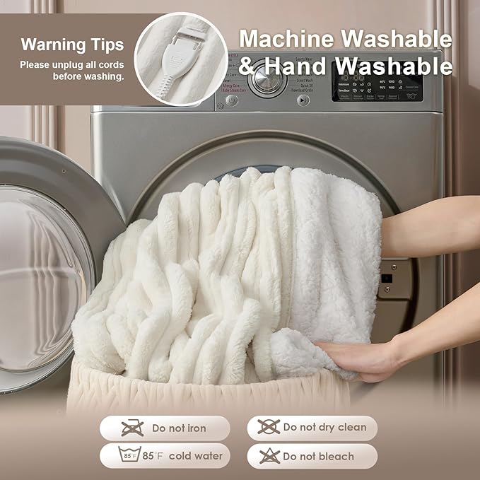 Hansleep Heated Blanket King Size Electric Throw Dual Control, Heating Blanket with 9 Heating Levels and 10-Hour Timer Auto Shut Off, Washable Soft Warm Winter Blanket, 90 x 100 Inches, Beige