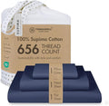 Threadmill Twin Sheet Set |656 Thread Count 100% Supima Cotton Sheets for Twin Mattress |Solid Sateen Twin Bed Sheets Set | 16” Deep Pocket | Soft Breathable 3-Piece Cooling Sheet Set | Folkstone Blue