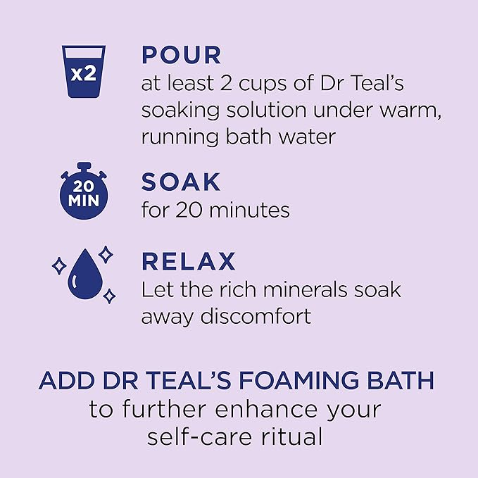Dr Teal's Pure Epsom Magnesium Salt Soak, Soothe & Sleep with Lavender, 3 lb (Pack of 4)