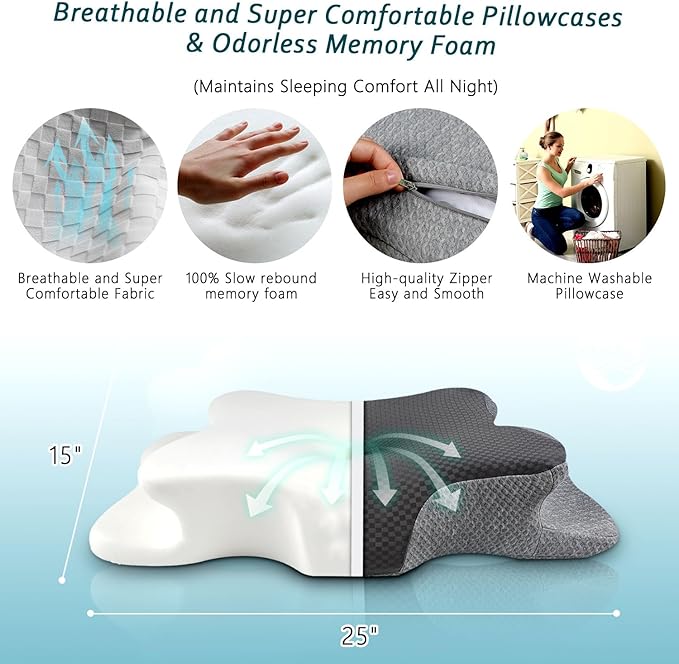 Cervical Neck Pillow for Pain Relief Sleeping, Contour Memory Foam Pillow, Ergonomic Side Sleeper Pillow for Adults, Orthopedic Neck Support Pillow for Back Stomach Sleepers-King Size
