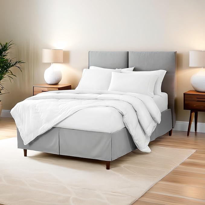 Bare Home Queen Bed Skirt - 15-Inch Tailored Drop Easy Fit - Bed Skirt for Beds - Center & Corner Pleats (Queen, Cream)