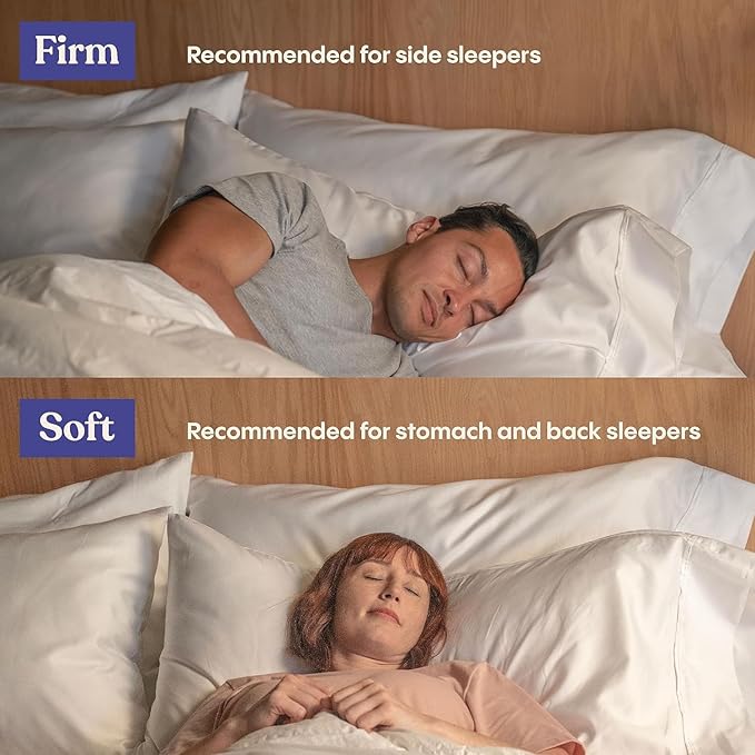 FluffCo Zen Fluff™ Down Standard/Queen Pillow with 600 Fill Power White Duck Down Stomach Sleeper Pillows - Luxury Hotel Quality 300 Thread Count - 100% Cotton Feather Pillows (Queen Size 1 Pack)