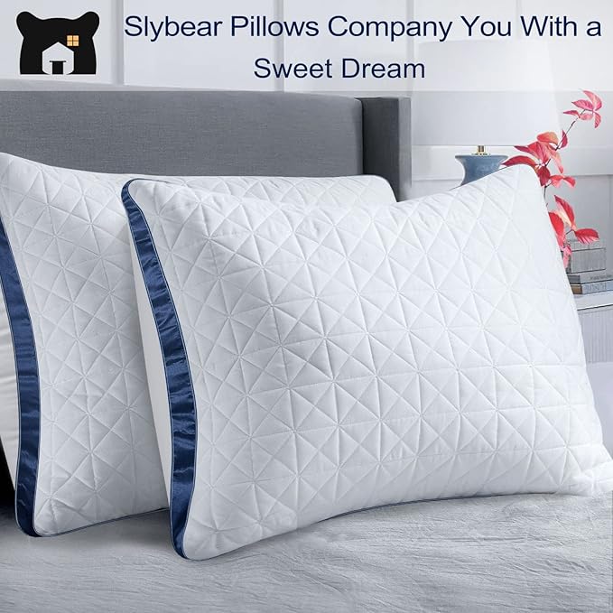Pillows Standard Size Set of 2 Cooling Hotel Luxury Bed Pillows for Sleeping 2 Pack, Supportive Breathable Down Alternative Gusset Standard Pillow for Back Stomach or Side Sleepers