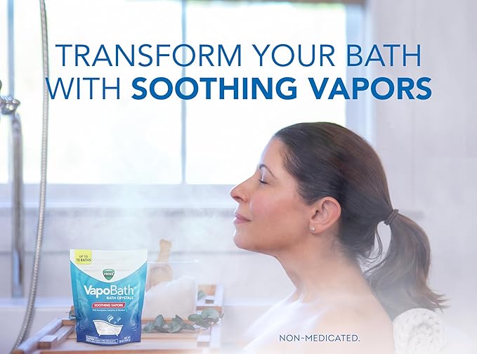Vicks VapoBath, Bath Salts, Bath Bomb, Non-Medicated Bath Crystals, Comforting Vicks Vapors, Vapor Bath, Aromatherapy with Eucalyptus and Menthol Scent, Contains Essential Oils, 36 OZ