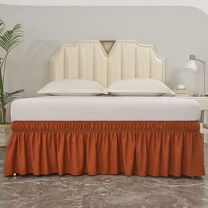 MEILA Wrap Around Bed Skirt Three Fabric Sides Elastic Dust Ruffled 18 Inch Tailored Drop,Easy to Install Fade Resistant-Caramel, Twin/Full
