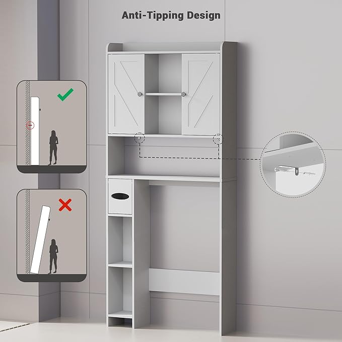 Over The Toilet Storage Cabinet: Farmhouse Storage Cabinet Over Toilet with 2 Barn Door & Toilet Paper Holder Stand, Home Space-Saving Toilet Rack, for Bathroom, Restroom, Laundry