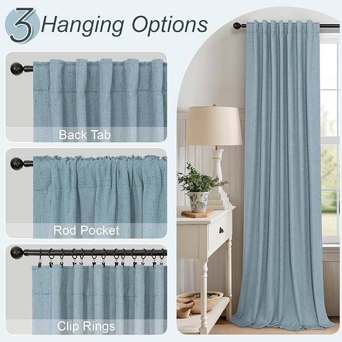 Light Blue Room Darkening Curtains for Bedroom Cute 45 Inch Length 2 Panels Cotton Linen Textured Short Blackout Curtains for Small Window Nursery Boy Girls Room Bathroom Kitchen Door Back Tab 45 Long