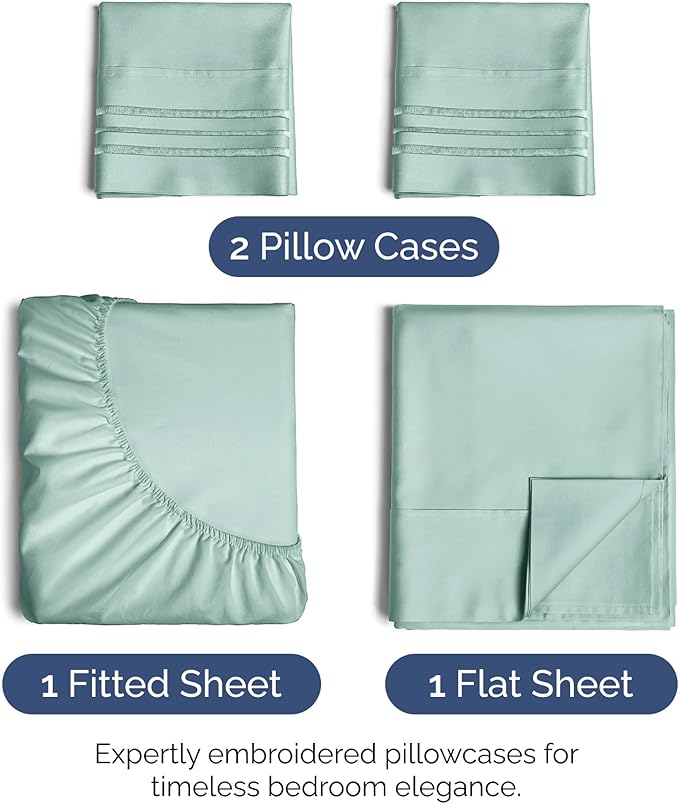 Cal King Size 4 Piece Sheet Set - Extra Soft, Breathable & Cooling - Hotel Luxury Durable Bed Sheets for Women & Men - Deep Pockets, Easy-Fit & Wrinkle-Free - Light Teal Oeko-Tex