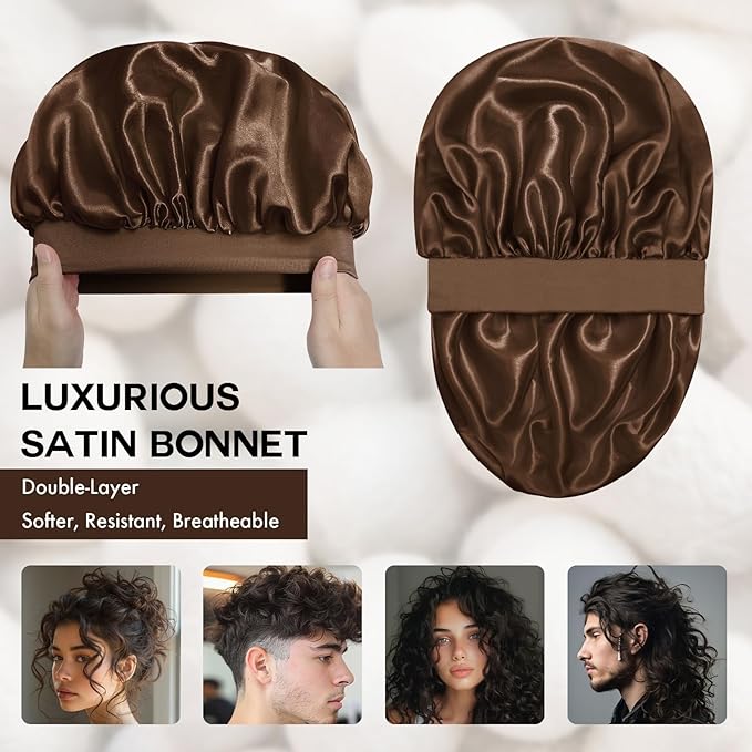 Satin Silk Bonnet for Sleeping, Double Layer Silk Sleep Cap for Men & Women, Soft Satin Lined Bonnet for Curly Hair