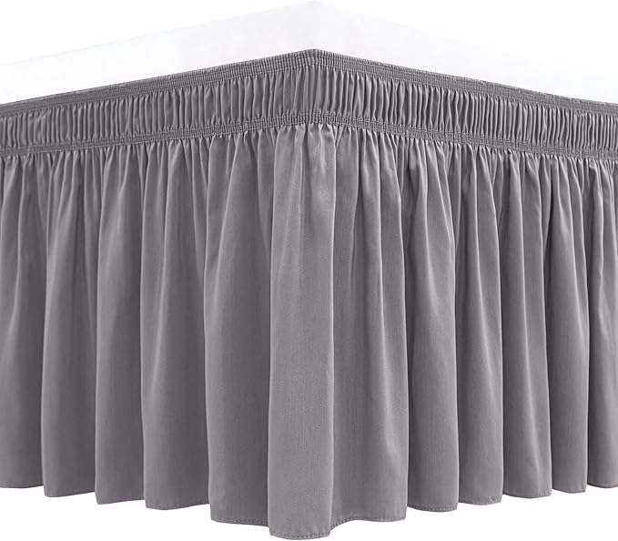 Biscaynebay Wrap Around Bed Skirts for Full & Full XL Beds 15" Drop, Silver Grey Adjustable Elastic Dust Ruffles Easy Fit Wrinkle & Fade Resistant Silky Luxurious Fabric Machine Washable