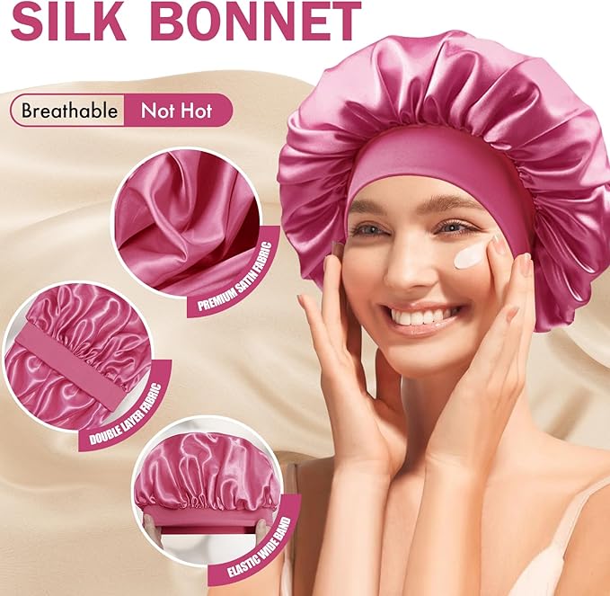 Satin Silk Bonnet for Sleeping, Double Layer Silk Sleep Cap for Men & Women, Soft Satin Lined Bonnet for Curly Hair