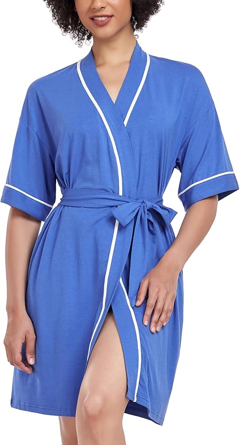 COLORFULLEAF Womens Bamboo Short Robes Lightweight Kimono Cotton Robe Soft Knit Bathrobe Ladies Loungewear with Pockets