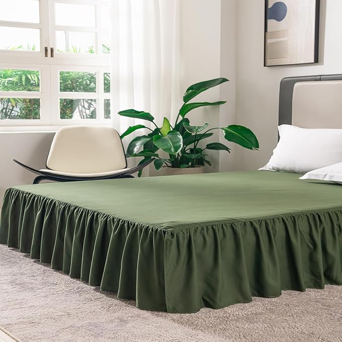 Green Bed Skirt King Size Ruffled Bed Skirt with Split Corners, King Bed Skirt 16 Inch Drop, King Size Bed Skirt Green for Ruffled Bed Skirt with Split Corners, Bed Skirt King Size