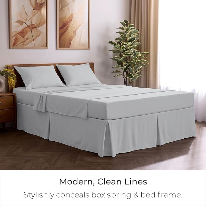 Mellanni Bed Skirt Cal King Size- Bed Skirting - 15-Inch Tailored Drop Pleated Dust Ruffle - Hotel Luxury Bedding - Wrinkle, Fade, Stain Resistant - 1 Bedskirt (Cal King, Light Gray)