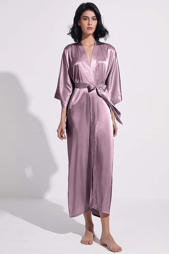 PRODESIGN Satin Kimono Robe Women Long Silky Kimono Bathrobe Sleepwear Wedding Bridesmaid Robe