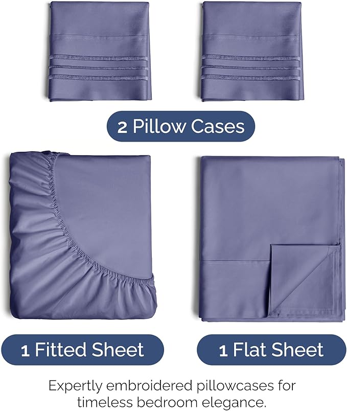 Twilight Purple Oeko-Tex Sheets - Full Size 4 Piece Set - Extra Soft, Breathable & Cooling Hotel Luxury Bed Sheets - Deep Pockets, Easy-Fit & Wrinkle-Free
