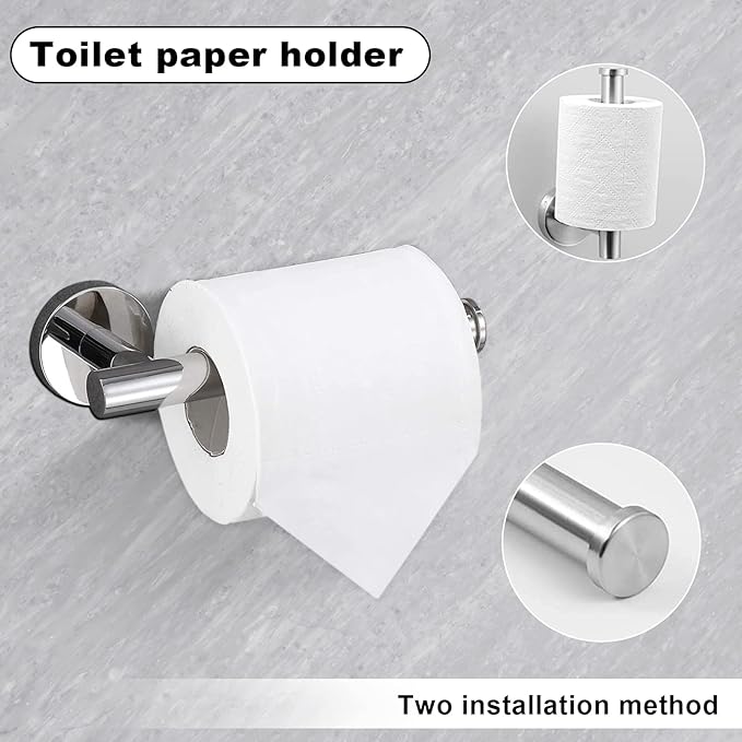 8 Pieces Bathroom Towel Rack Set, Includes 2PCS 23.6 inch Towel bar, 2PCS Towel Hook, 2 PCS Towel Ring, 2PCS Toilet Paper Holder-Matte Black Bathroom Accessories Sets