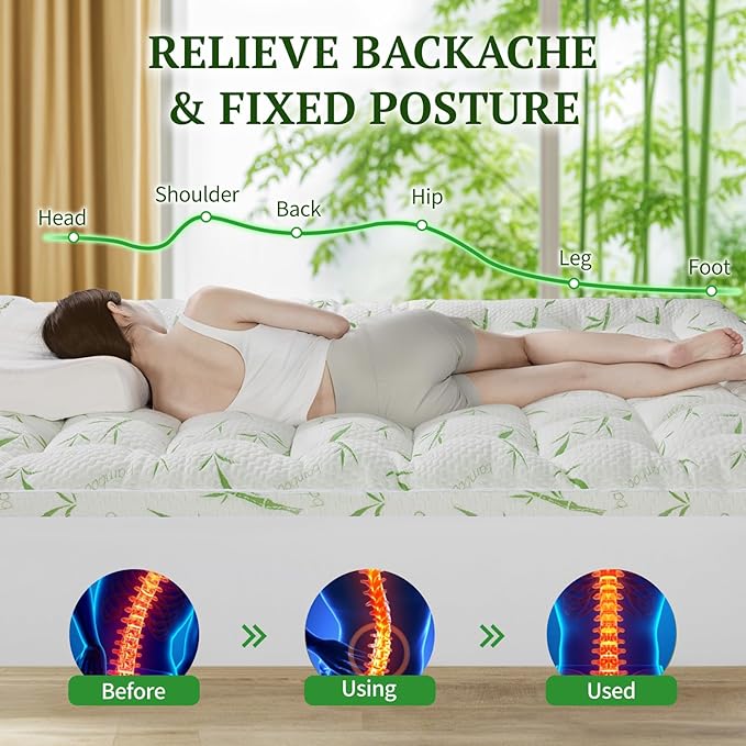 Mattress Topper King Size,Viscose Made from Bamboo Pillow Top Mattress Topper,1200 GSM Cooling Mattress Pad,2In Extra Thick Pillow Top for Back Pain with 8"-18" Deep Pocket(78"x80")
