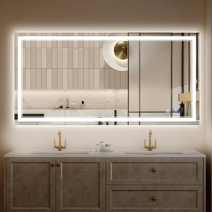 30"x50" LED Bathroom Mirror with Lights, Anti-Fog, Backlit + Front Lit, Dimmable, Led Vanity Mirror for Wall, Lighted Bathroom Mirror, 3 Colors, Shatter-Proof Tempered Glass