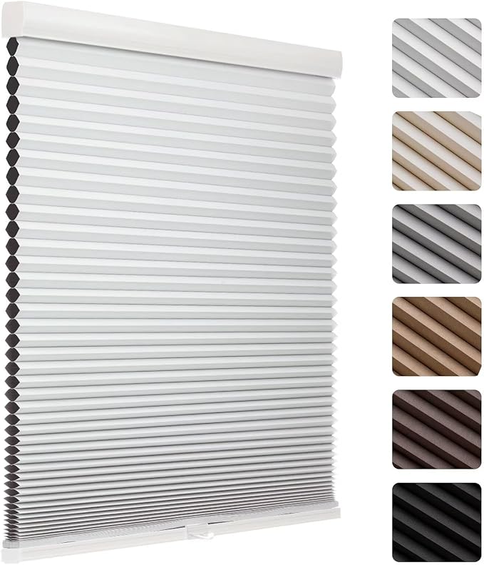 MYshade 1.5-Inch Cellular Cordless Blackout Shades,Thermal Insulating Noise Reducing Waterproof Blinds,Honeycomb Window Treatments for Indoor Light Control (White-24 W x 64" H)