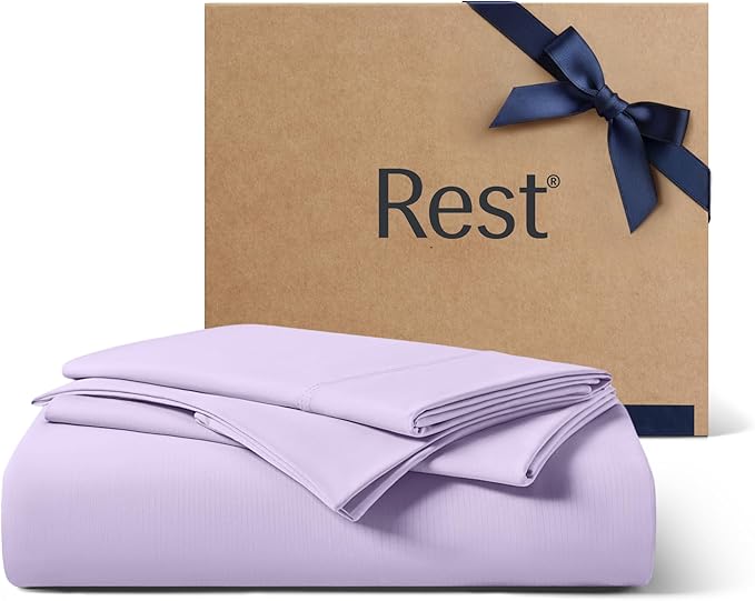 REST® Evercool®+ Starter Sheet Set, Queen, Lavender, Breathable Bed Sheets for Hot Sleeper and Night Sweats, with Pillowcases, Ionic+ Self-Cleaning Silver Yarn for Sensitive Skin, 3PCS No Flat Sheet