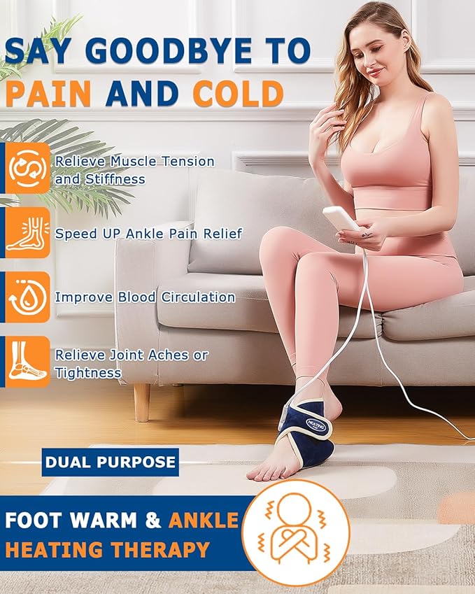 JOBYNA Heated Ankle Wraps for Planters Fasciitis/Achilles Tendinitis Pain Relief, 1 Pack Electric Ankle Heating Pad for Sprained Ankle, Arthritis Foot Heel Pain Relief, 86℉-158℉ & Auto Shut-Off