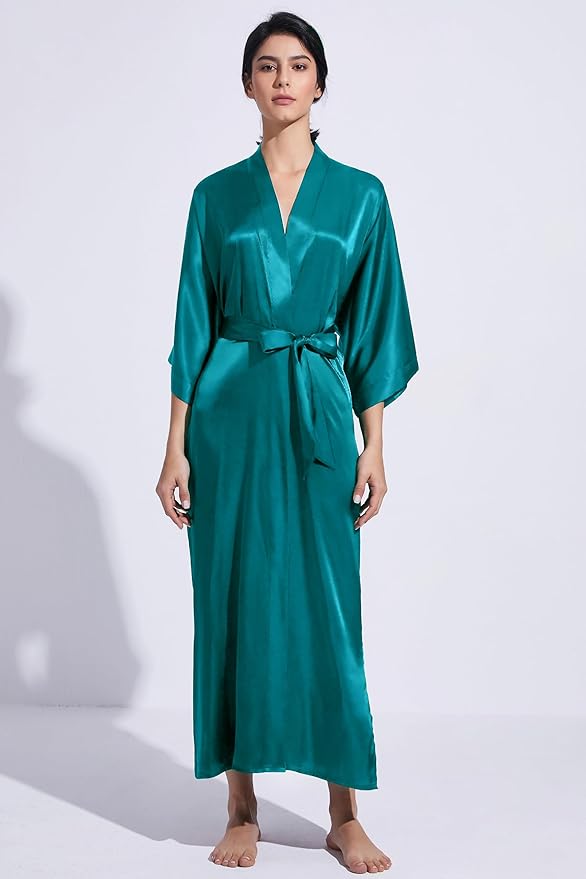 PRODESIGN Satin Kimono Robe Women Long Silky Kimono Bathrobe Sleepwear Wedding Bridesmaid Robe