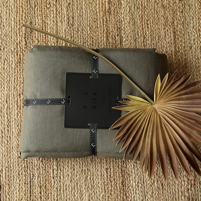 XZ XIFA Olive Green Linen Duvet Cover Oversized King, 100% Washed French Flax Linen Bedding Set with Zipper Closure, Cooling & Textured Bed Sets for Hot Sleepers(1 Duvet Cover, 2 Pillowcases)
