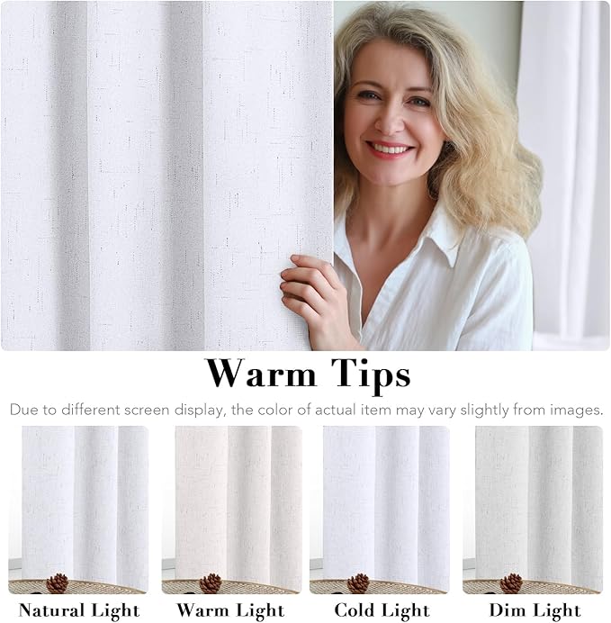 H.VERSAILTEX Primitive Linen Curtains 100% Blackout Curtain Drapes Burlap Curtains with White Thermal Insulated Liner, Grommet Top Drapes Living Room/Bedroom (2 Panels, 42 x 84 Inch, Bright White)