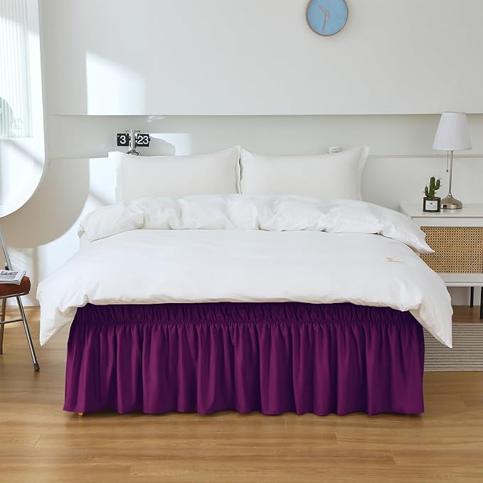MEILA Queen Bed Skirt, Wrap Around Ruffle Bed Skit for Queen Beds with 16 inch Drop, Elastic Dust Ruffles Easy Fit Wrinkle & Fade Resistant, Purple