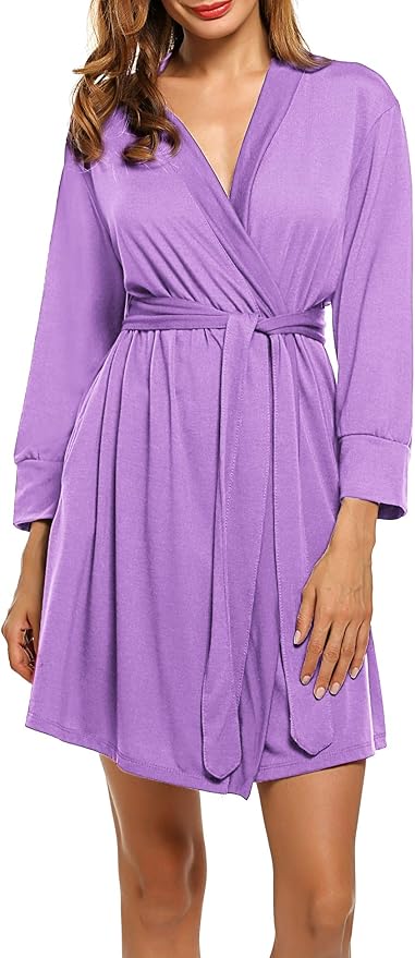 HOTOUCH Womens Robe Lightweight Short Knit Bathrobe Soft Ladies Sleepwear with Pockets