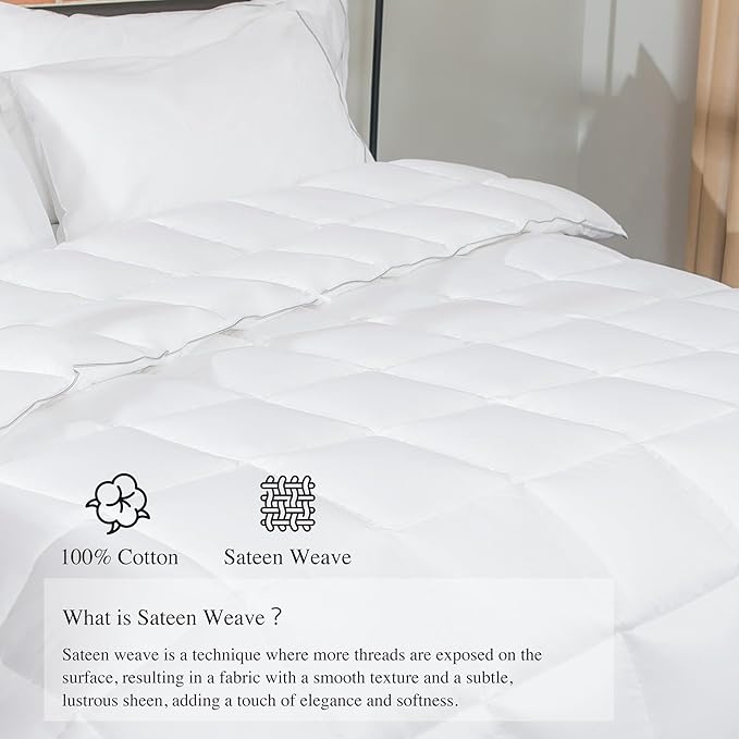 sunflower Full Size White Comforter Lightweight Down Alternative Filling 100% Cotton Shell Bedding Full Comforter Blanket for Hot Sleepers with Corner Tabs Soft Breathable Machine Washable