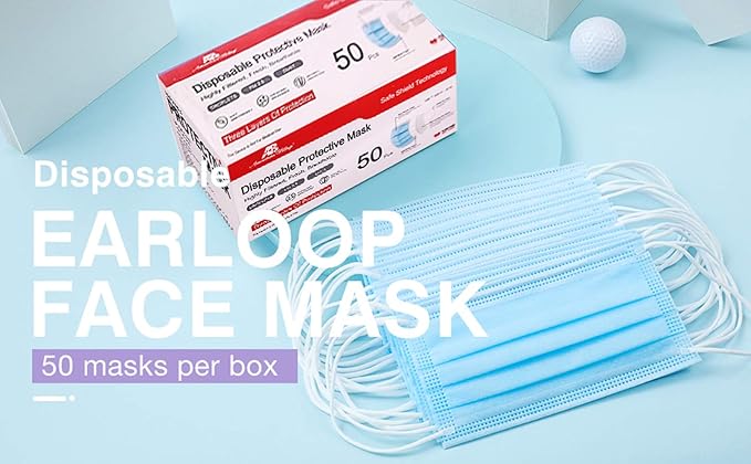 2000 PCS Bulk Blue Face Masks (40 Packs, 50pcs/Pack), Non Woven Thick 3-Layers Breathable Facial Masks with Adjustable Earloop, Mouth and Nose Cover