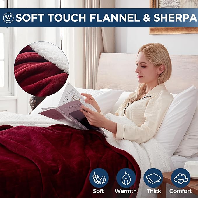 Westinghouse Electric Blanket King, Heated Blanket King Size with 10 Heating Levels and 1 to 12 Hours Heating Time Settings, Flannel to Sherpa Reversible, Machine Washable (90" x 100", Red)