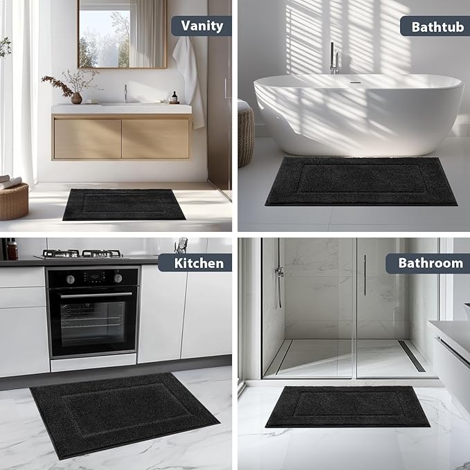 Bathroom Rugs 24" x 60", Non-Slip Extra Soft Absorbent Bath Rugs, Machine Washable Quick Dry Bath Mats for Bathroom Floor, Shower, Bathtub and Sink, Black