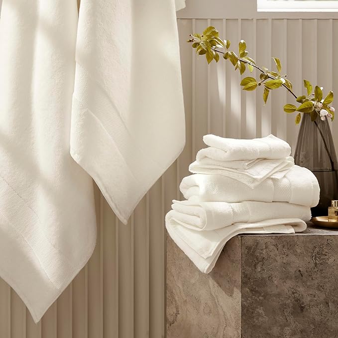 BOLL & BRANCH Plush Bath Sheet Set - White - 6 Piece - Includes 2 Oversized Bath Sheets, 2 Hand Towels & 2 Washcloths - 100% Organic Cotton - Ultra Soft & Luxurious - Quick Absorbing