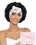 100% Mulberry Silk Bonnet for Sleeping Women Double Layer Silk Hair Bonnet Natural Silk Sleep Cap with Elastic Reversible Hair Wrap (Black+Silver Gray)
