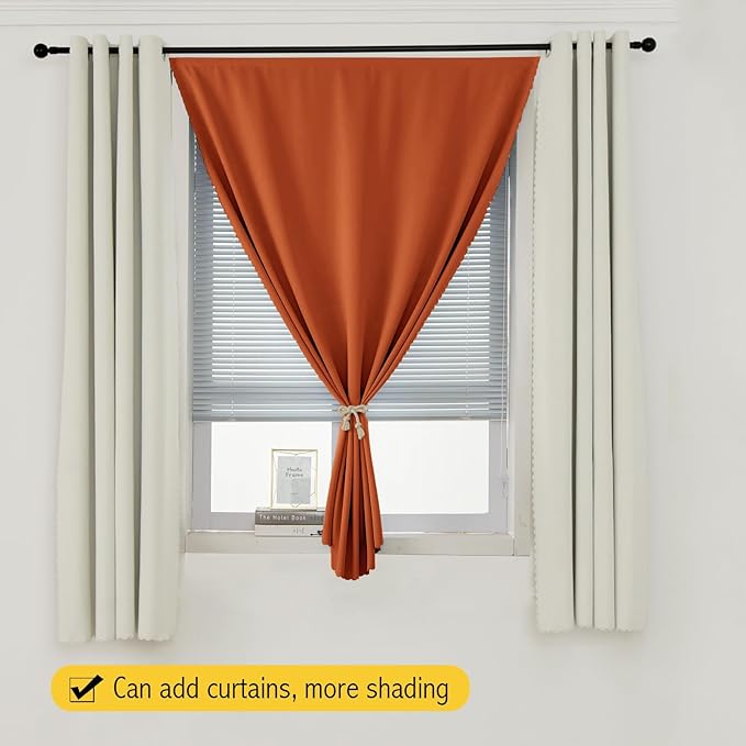 Self Adhesive Curtains Portable Blackout Curtain Simple and Easy to Install Bedroom Window Thermal Lnsulated Kitchen Room Darkening Black Small Drapes, 59" W X 59" L, Orange, 1 Panel