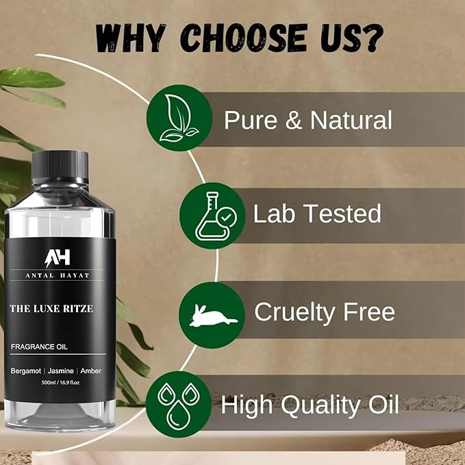 Hotel Diffuser Oil Inspired by The Ritz Carlton Hotel 500ml - Diffuser Oil Blends for Aromatherapy - Notes of Bergamot, Jasmine & Amber - Premium Fragrance Oil for Ultrasonic and Waterless Diffusers