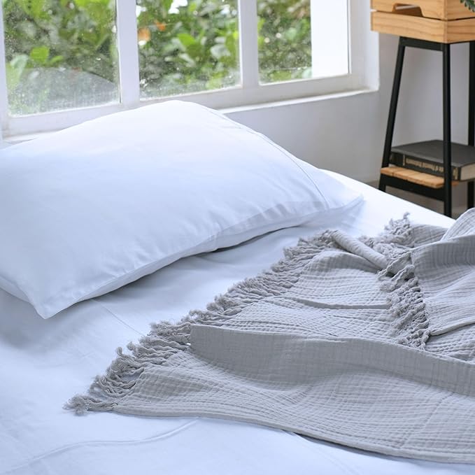 Salt Earth 100% Cotton Muslin Throw Blanket, Gauze Blanket 50"X60" Throw with Tassel 4 Layered for Couch, Bed, Living Room, Lightweight & All Seasons Blankets & Throws, Skin Friendly(Scottish Grey)
