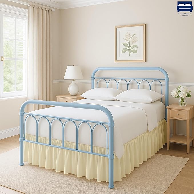 Cottingon Bed Skirt Twin 18" Drop with Split Corners, 100% Microfiber Soft and Stylish, Dust Ruffle with Platform, Ivory