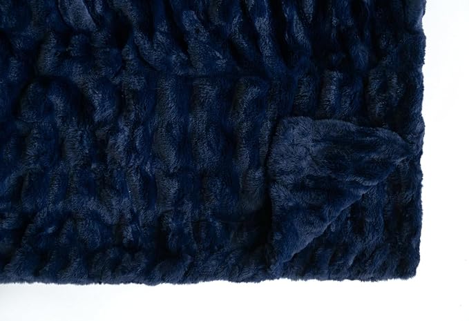 Minky Couture Hugs Blanket - Extra Plush Blanket for Premium Gifting - Stretchy Bubbled Cozy Throw - Silky Smooth - Durable & Machine-Washable - Travel-Friendly - Grande, Navy