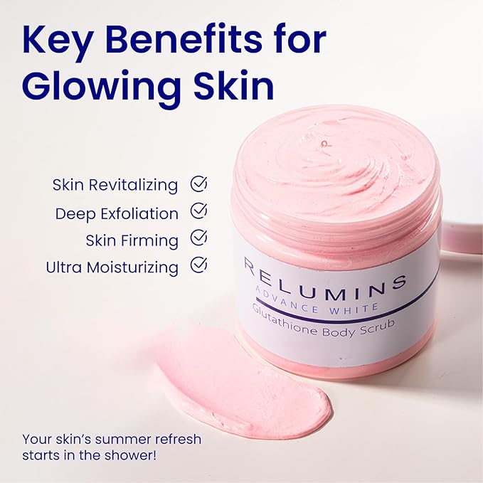 Relumins Premium Summer Body Scrub with Glutathione, Rosehip & Sea Salt – Hydrating Exfoliating Scrub for Smooth, Radiant, Beach-Ready Skin – Gentle Moisturizing Formula – 400ml