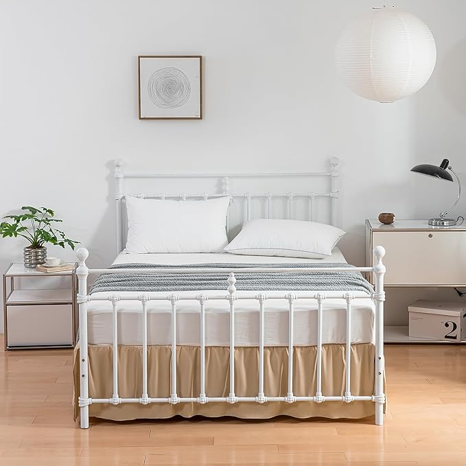 Bed Skirt, Full Size Ruffled Bed Skirt with Split Corners, 14 Inch Drop Dust Ruffle Bed Skirt with Platform, Full -14 Inch, Light Camel