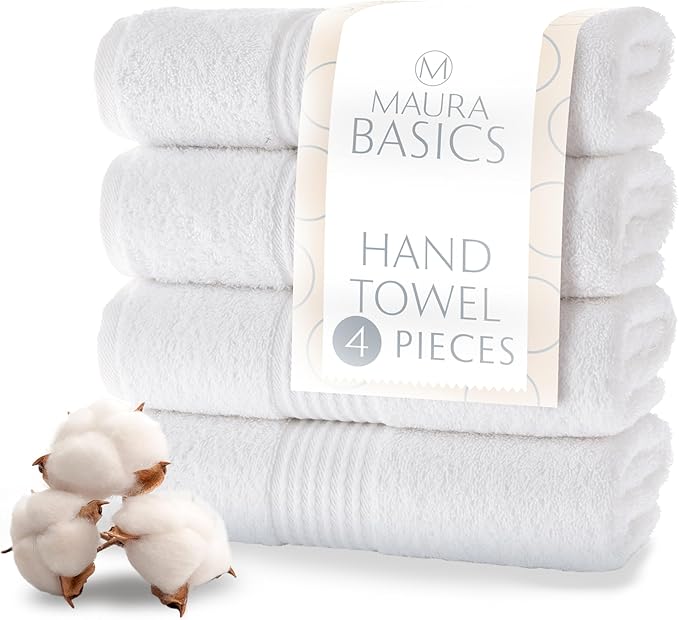 MAURA Basics Hand Towels for Bathroom with Hanging Hook Loops. Soft, Durable, Long Lasting and Absorbent Hand Towel Sets for Bathroom, American Standard Size 16"x28", White