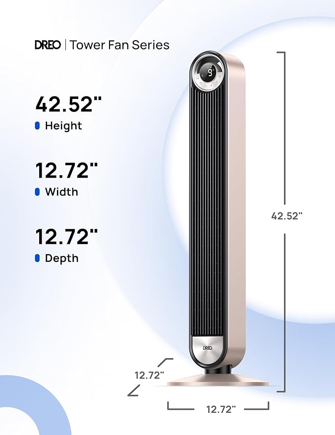 Dreo Tower Fan for Bedroom, 90° Oscillating Standing Fan with 28ft/s Velocity, 25dB Quiet for Sleep, DC Motor, 9 Speeds, 4 Modes, 12H Timer, Voice & APP & Remote Control, 42" Cruiser Pro T2 S