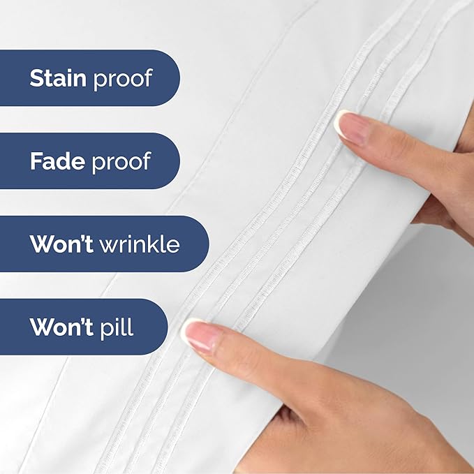Queen Size 4 Piece Sheet Set - Extra Soft, Breathable & Cooling Sheets - Hotel Luxury Durable Bed Sheets for Women & Men - Deep Pockets, Easy-Fit & Wrinkle-Free Sheets - Bright White Oeko-Tex Sheets